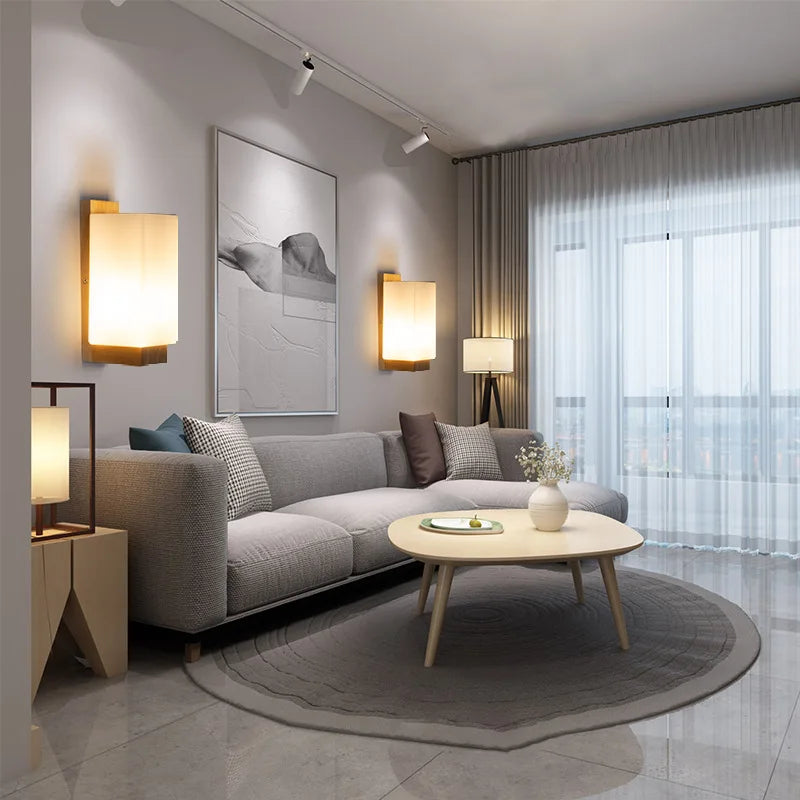 Japanese wall lamp made of wood for bedroom – Minimalist lamp with natural lighting | Stornfield