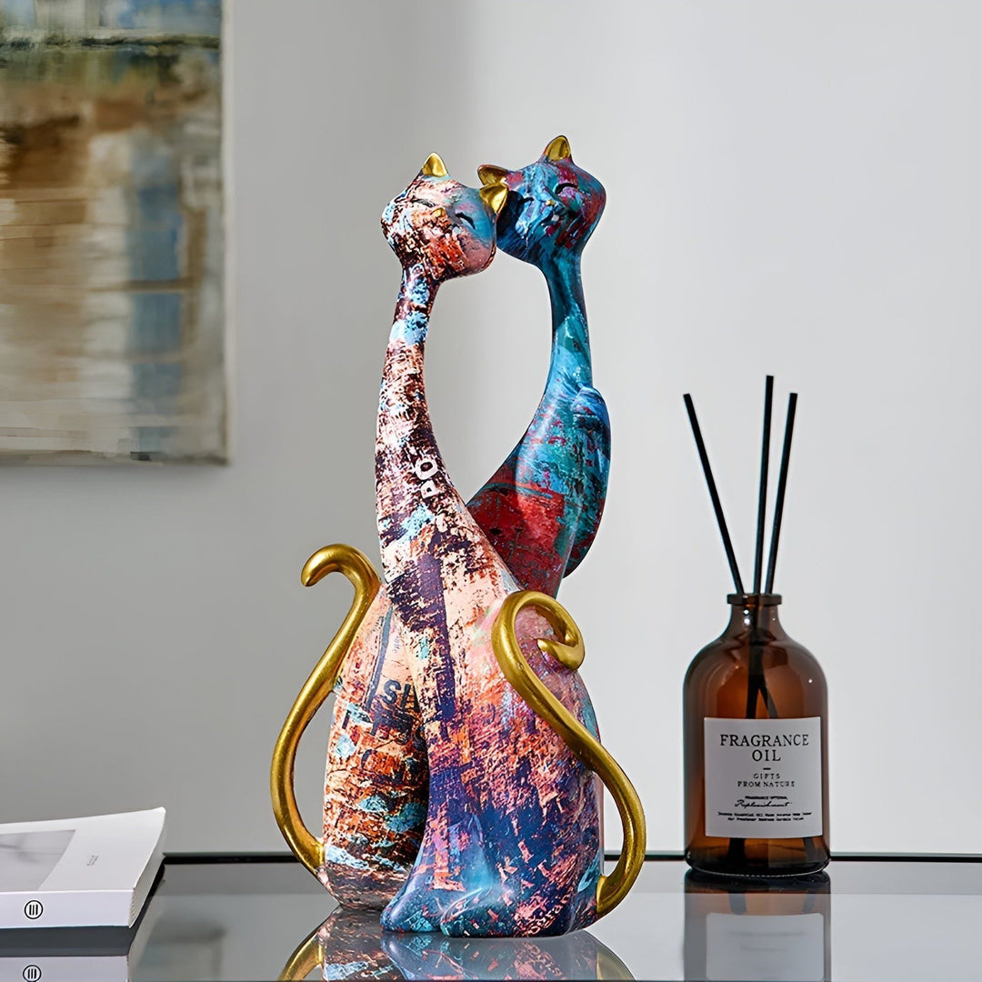 Sweet Lovers - Hand-painted Cat Couple Sculpture for Eternal Affection | Stornfield