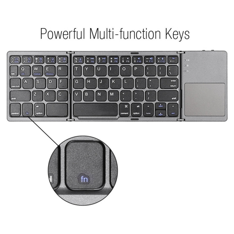 Stornfield | B033 Clavier sans fil Bluetooth rechargeable pliable 3 en 1 avec touchpad (Argent)