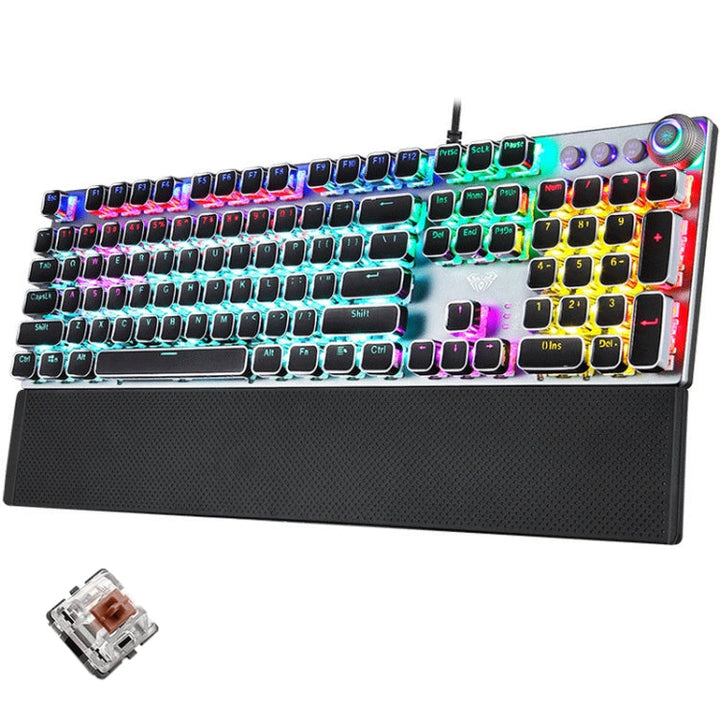 Stornfield | CLASSROOM F2088 108 Keys Mixed Plating Punk Mechanical Brown Switch Wired USB Gaming Keyboard with Metallic Keycap (Silver)
