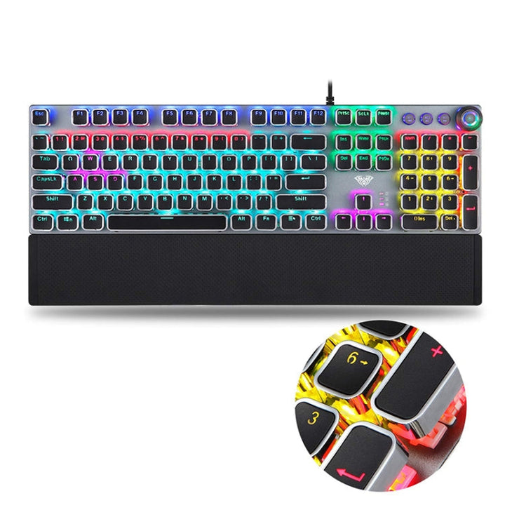 Stornfield | CLASSROOM F2088 108 Keys Mixed Plating Punk Mechanical Brown Switch Wired USB Gaming Keyboard with Metallic Keycap (Silver)