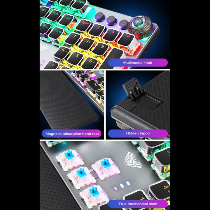Stornfield | CLASSROOM F2088 108 Keys Mixed Plating Punk Mechanical Brown Switch Wired USB Gaming Keyboard with Metallic Keycap (Silver)