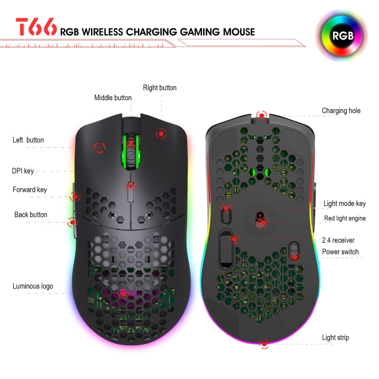 Stornfield | HXSJ T66 7 Button Wireless Programmable Gaming Mouse with Colorful Backlight (White)