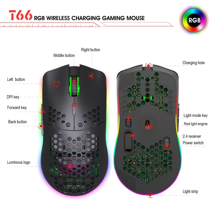Stornfield | HXSJ T66 7 Button Wireless Programmable Gaming Mouse with Colorful Backlight (White)