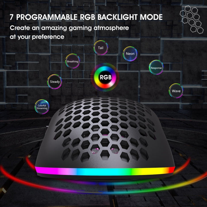 Stornfield | HXSJ T66 7 Button Wireless Programmable Gaming Mouse with Colorful Backlight (White)