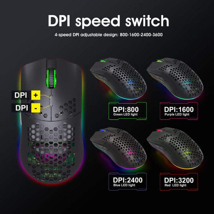 Stornfield | HXSJ T66 7 Button Wireless Programmable Gaming Mouse with Colorful Backlight (White)