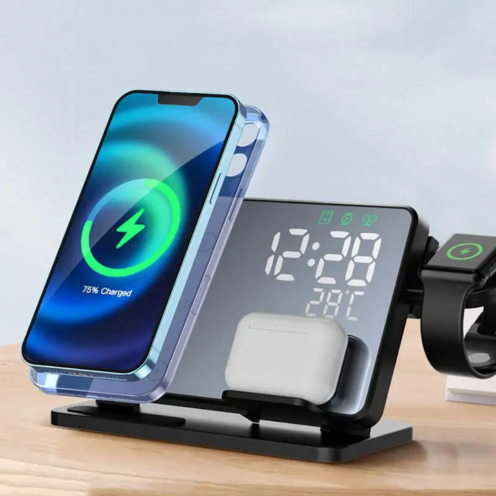 Stornfield | 3-in-1 Quick Charge Station | Premium Wireless Fast Charging Docking Station with Alarm Clock | for Apple iPhone, Watch & AirPods