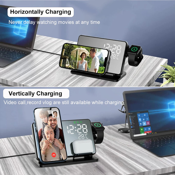 Stornfield | 3-in-1 Quick Charge Station | Premium Wireless Fast Charging Docking Station with Alarm Clock | for Apple iPhone, Watch & AirPods