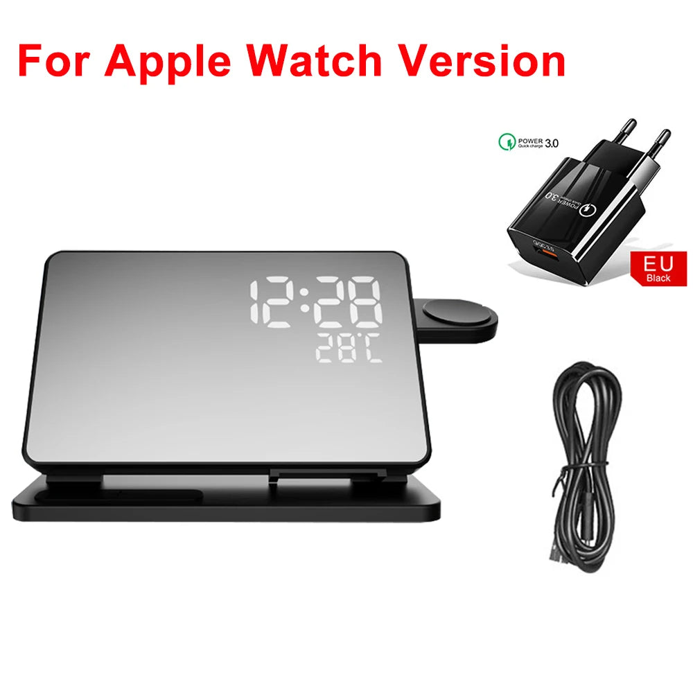Stornfield | 3-in-1 Quick Charge Station | Premium Wireless Fast Charging Docking Station with Alarm Clock | for Apple iPhone, Watch & AirPods