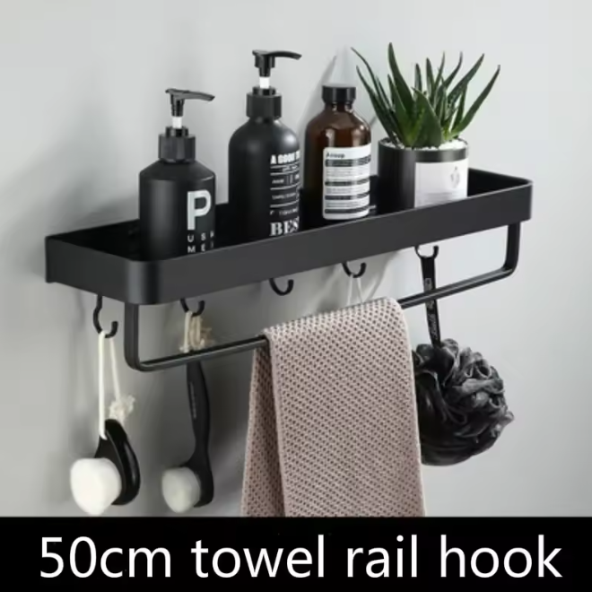Kellan Wall-mounted Bathroom Shelf Black | Stornfield