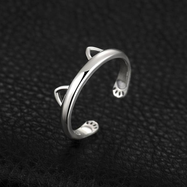 Kitty Ear Paw Hug 925 Silver Ring | Stornfield