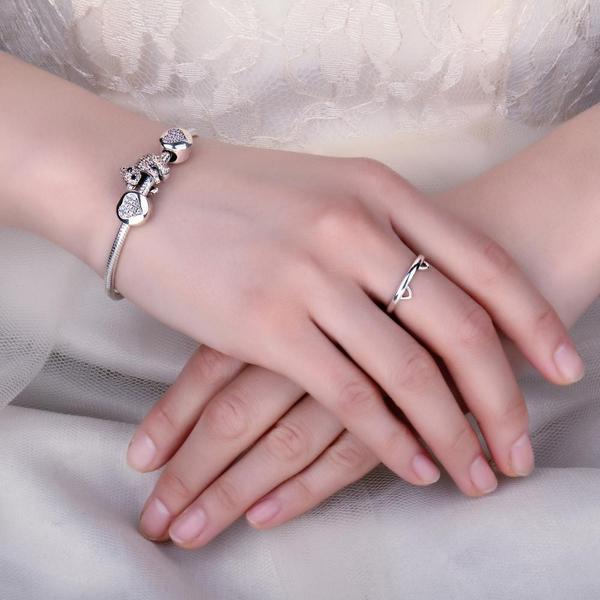 Kitty Ear Paw Hug 925 Silver Ring | Stornfield