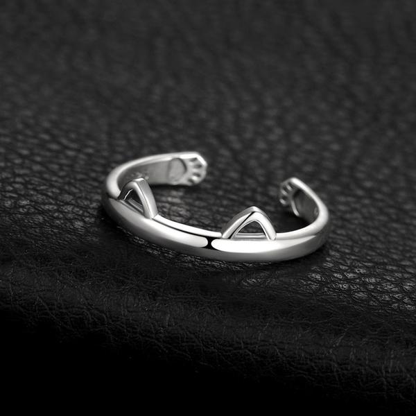 Kitty Ear Paw Hug 925 Silver Ring | Stornfield