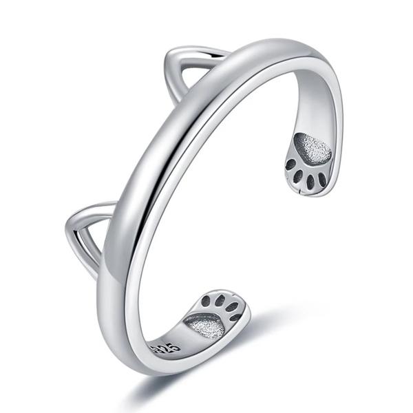 Kitty Ear Paw Hug 925 Silver Ring | Stornfield
