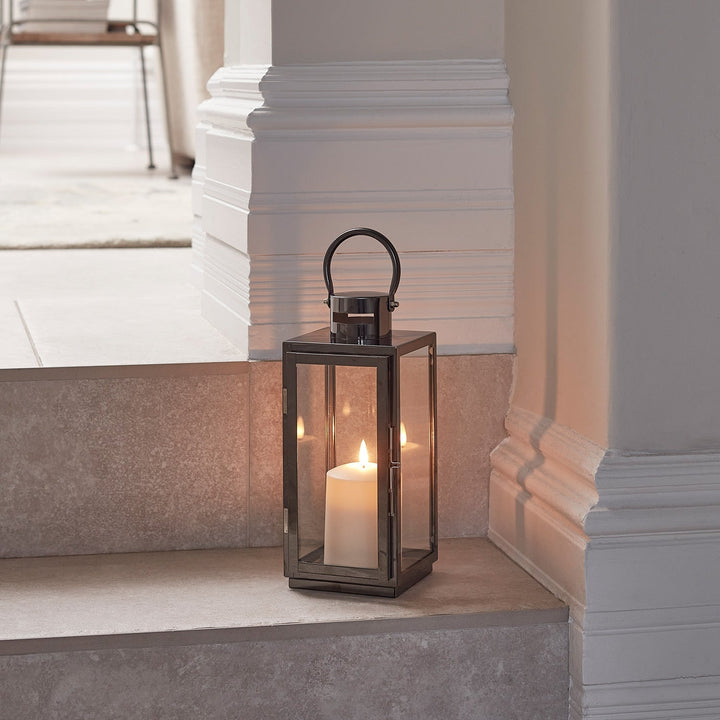 Stornfield | Dark Grey Stainless Steel LED Lantern with TruGlow LED Candle