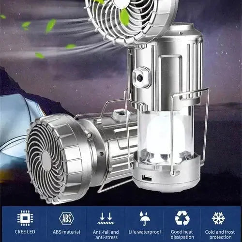 Camping Lantern with Fan & Power Bank | Solar & Rechargeable LED Light | Portable Outdoor Gear | Stornfield