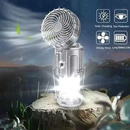 Camping Lantern with Fan & Power Bank | Solar & Rechargeable LED Light | Portable Outdoor Gear | Stornfield