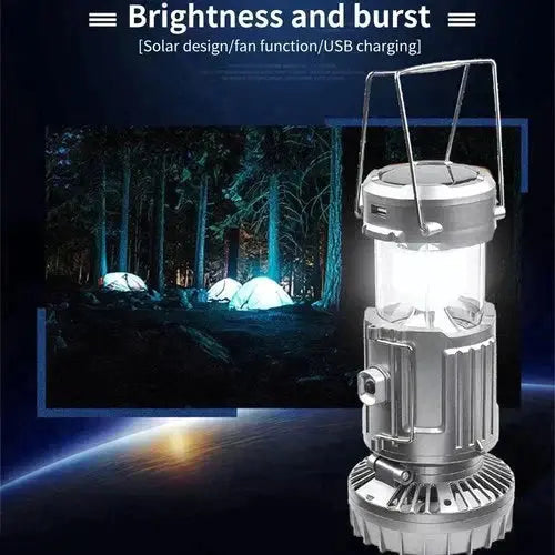 Camping Lantern with Fan & Power Bank | Solar & Rechargeable LED Light | Portable Outdoor Gear | Stornfield