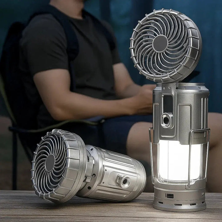 Camping Lantern with Fan & Power Bank | Solar & Rechargeable LED Light | Portable Outdoor Gear | Stornfield