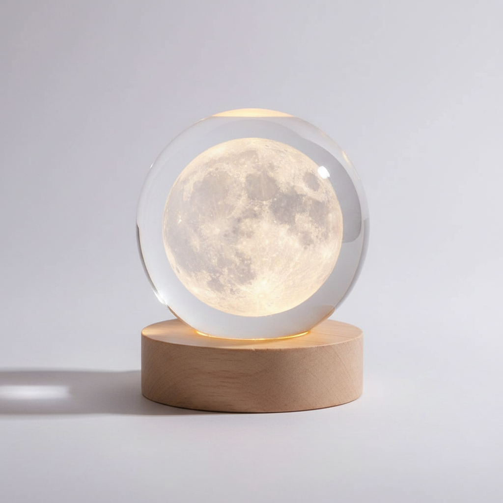 AstroGlobe 3D Lamp – Spherical Wooden Table Lamp with Warm LED Light and Planet Design | Stornfield