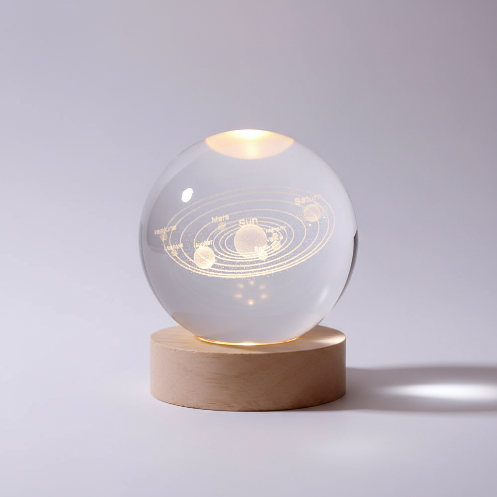 AstroGlobe 3D Lamp – Spherical Wooden Table Lamp with Warm LED Light and Planet Design | Stornfield