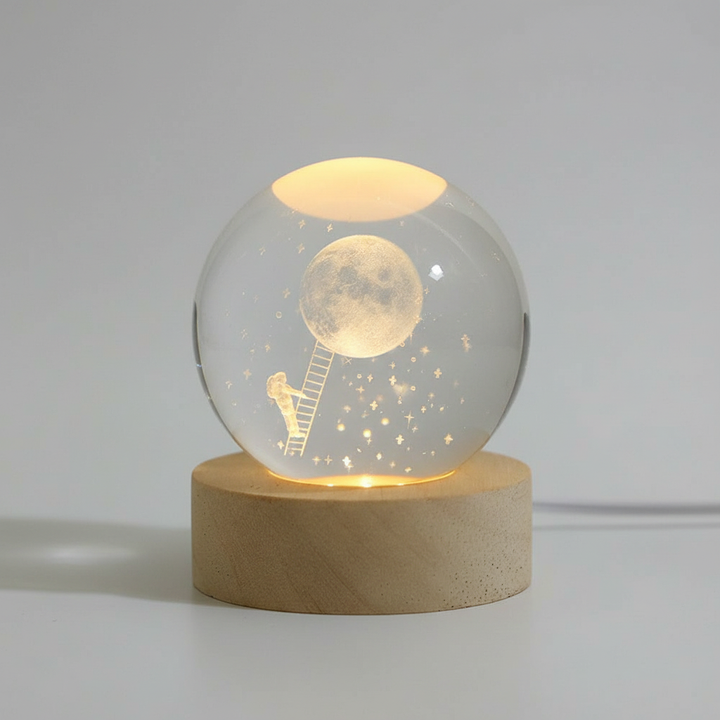 AstroGlobe 3D Lamp – Spherical Wooden Table Lamp with Warm LED Light and Planet Design | Stornfield