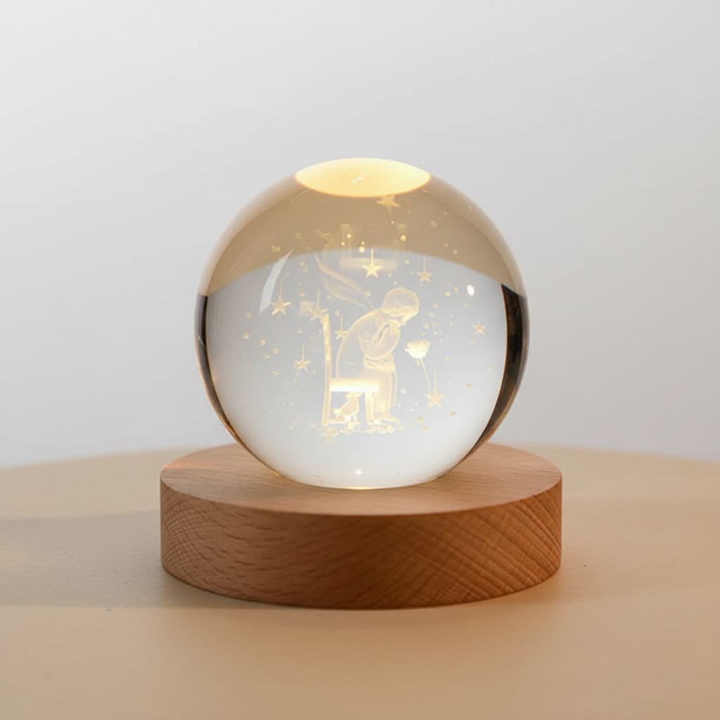 AstroGlobe 3D Lamp – Spherical Wooden Table Lamp with Warm LED Light and Planet Design | Stornfield