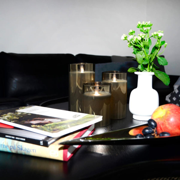 LED Candle in Glass with Moving Flame and Remote Control - Gold - 3 Pieces | Stornfield