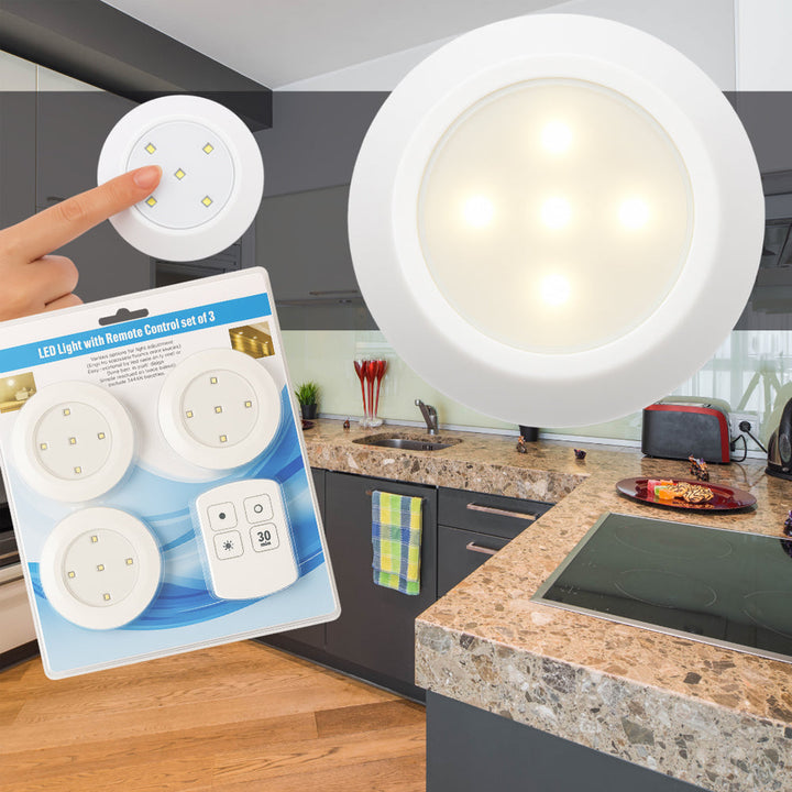 LED Spot (round) 3 pcs. incl. remote control | Stornfield
