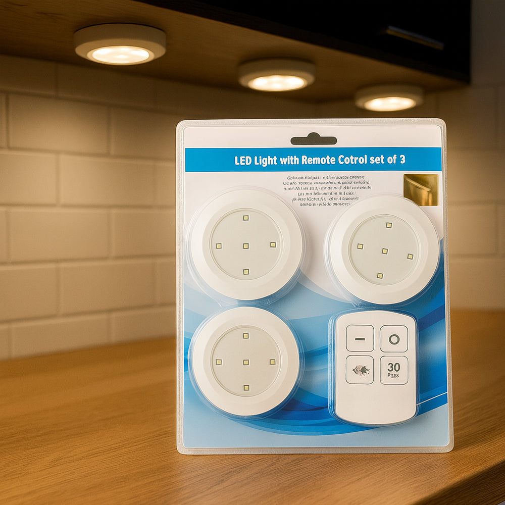 LED Spot (round) 3 pcs. incl. remote control | Stornfield