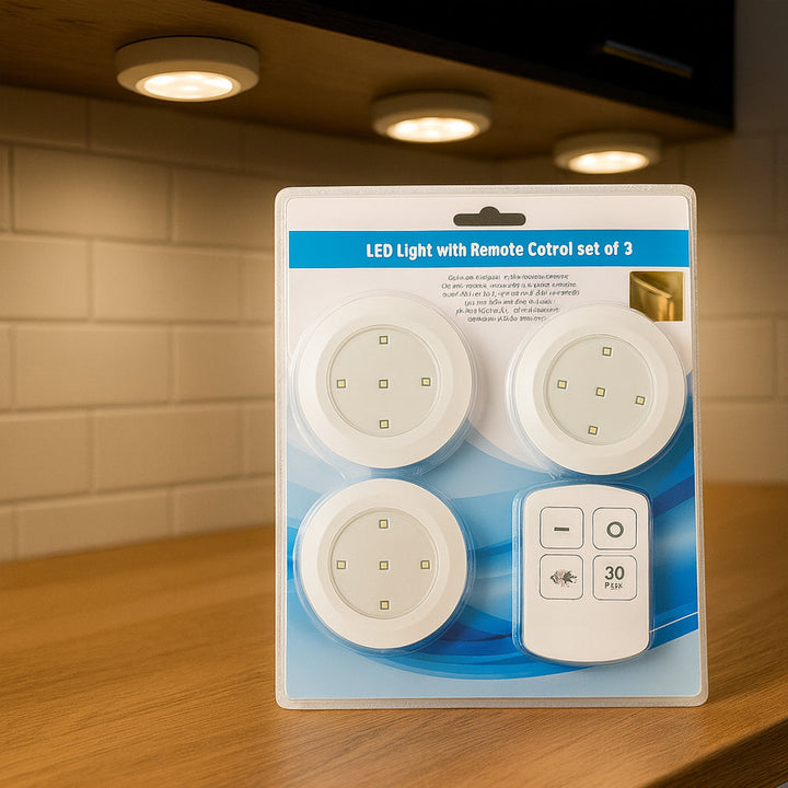 LED Spot (round) 3 pcs. incl. remote control | Stornfield