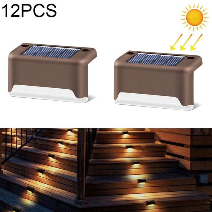 Stornfield | 12 PCS IP65 Waterproof Solar LED Outdoor Step Light, Garden Lamp, Warm White Light (Brown)