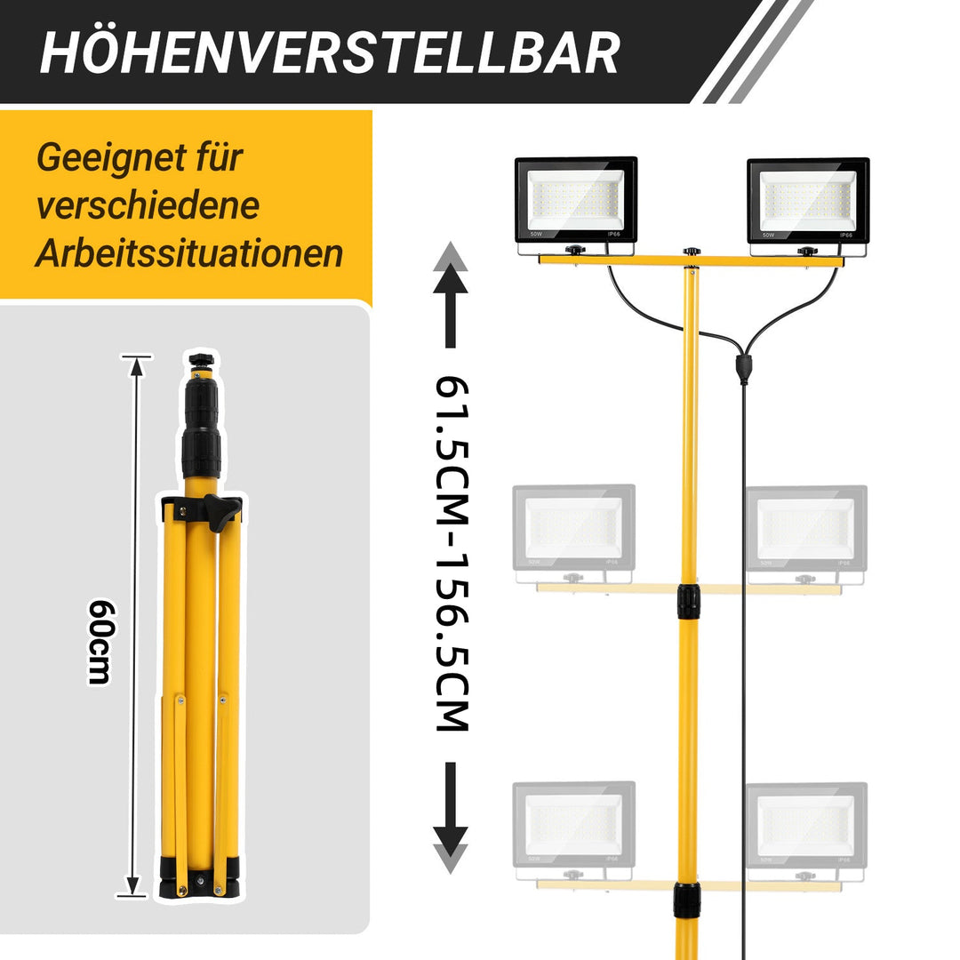 LED Construction Spotlight 2 x 50W/100W/200W with Tripod Adjustable | Stornfield