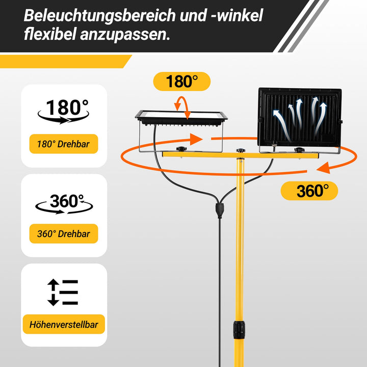 LED Construction Spotlight 2 x 50W/100W/200W with Tripod Adjustable | Stornfield