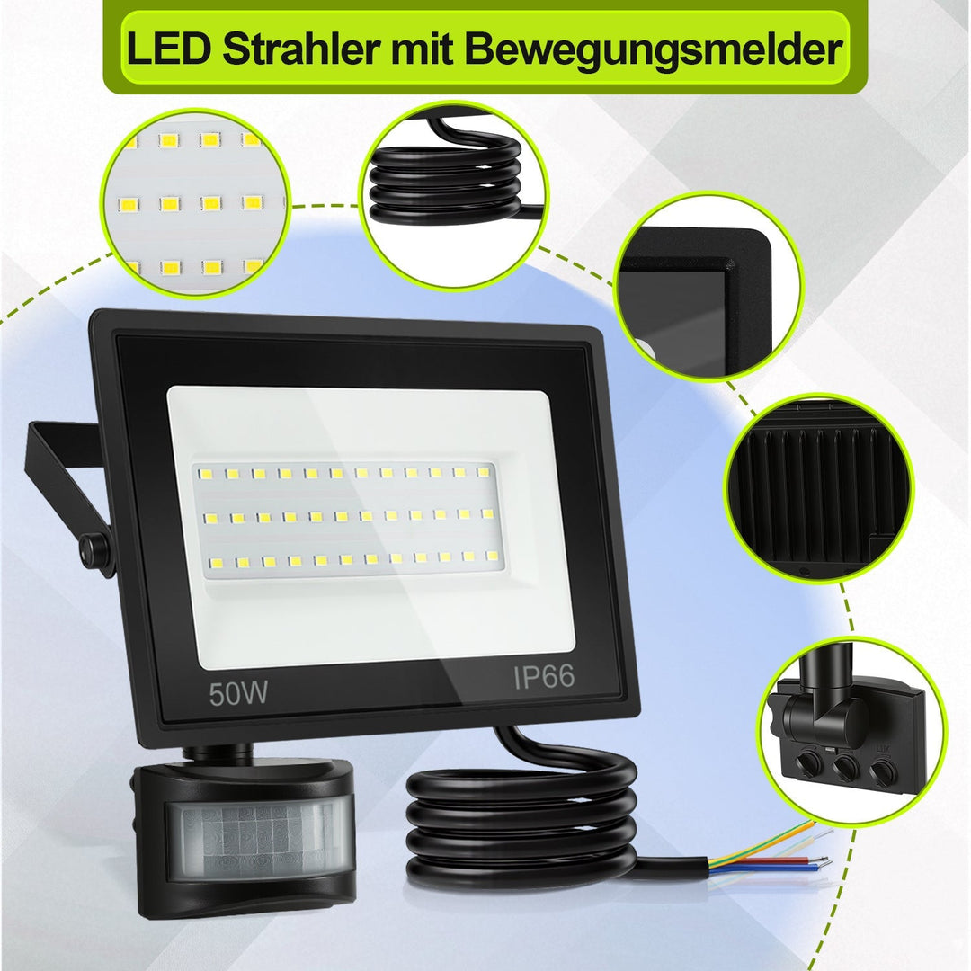LED Floodlight with Motion Sensor Cool White 10W-100W (no plug) | Stornfield