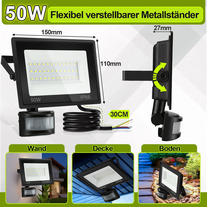 LED Floodlight with Motion Sensor Cool White 10W-100W (no plug) | Stornfield