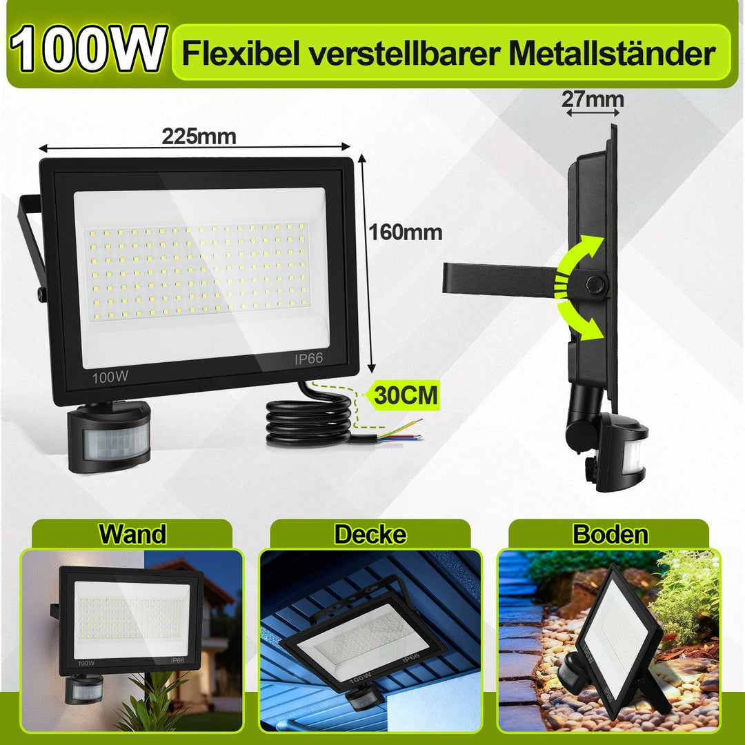LED Floodlight with Motion Sensor Cool White 10W-100W (no plug) | Stornfield