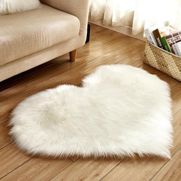 Love Heart Shaped Faux Sheepskin Fur Rug | Stornfield