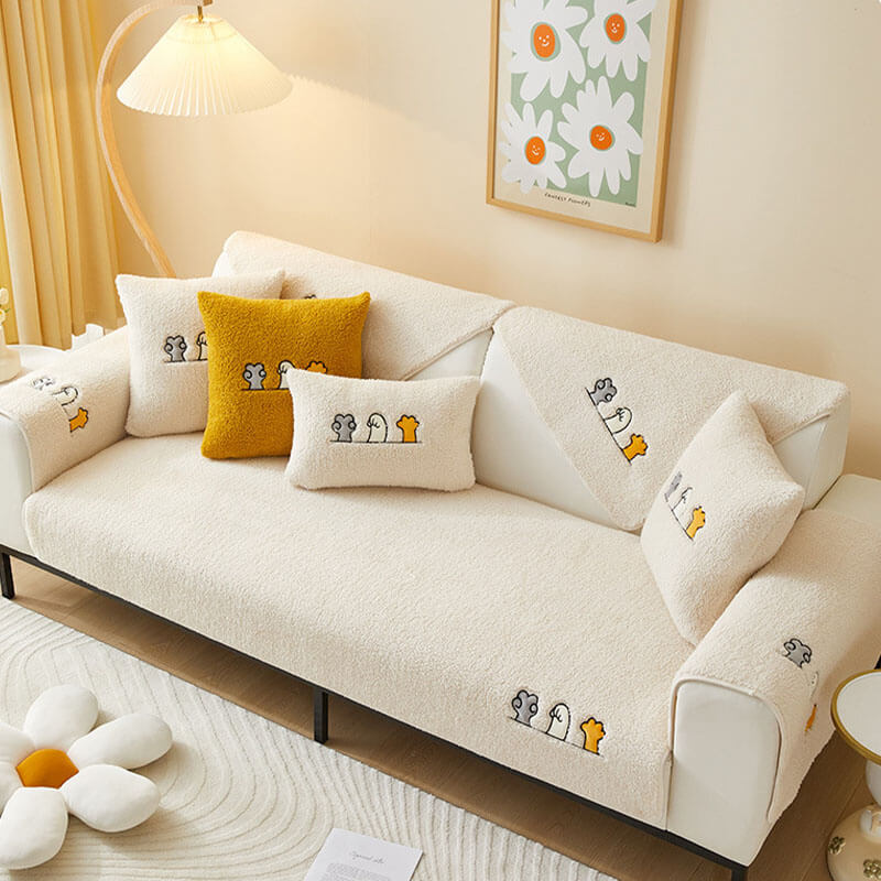 Lovely Cat's Paw Sherpa Fleece Anti-Slip Couch Cover | Stornfield