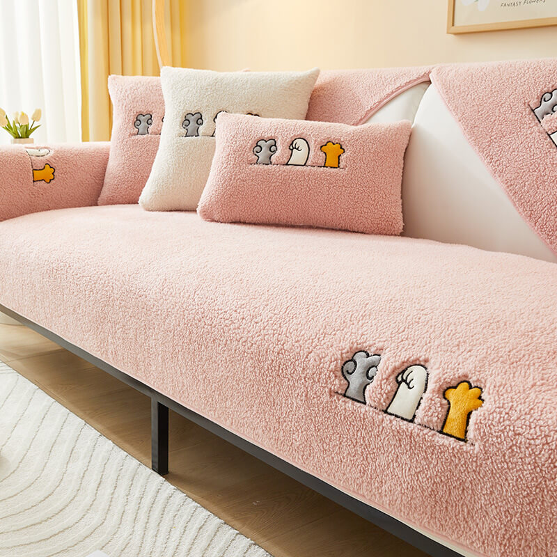 Lovely Cat's Paw Sherpa Fleece Anti-Slip Couch Cover | Stornfield
