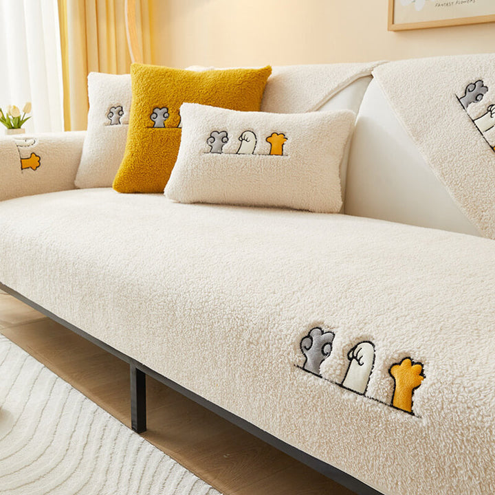 Lovely Cat's Paw Sherpa Fleece Anti-Slip Couch Cover | Stornfield
