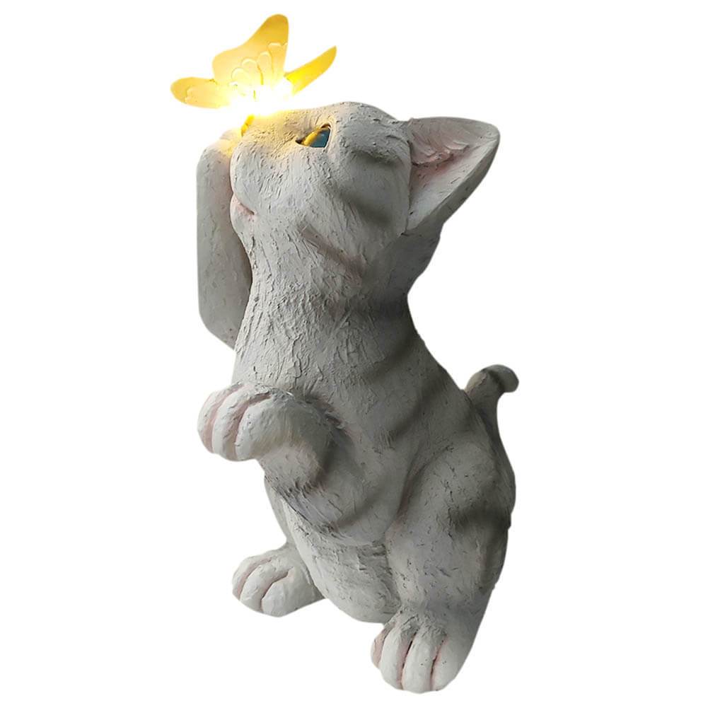 Stornfield | SolarPurr Lumière de Jardin | Figurine de Chat LED avec Papillon | Énergie Solaire | Résistant aux Intempéries | Décoration Extérieure