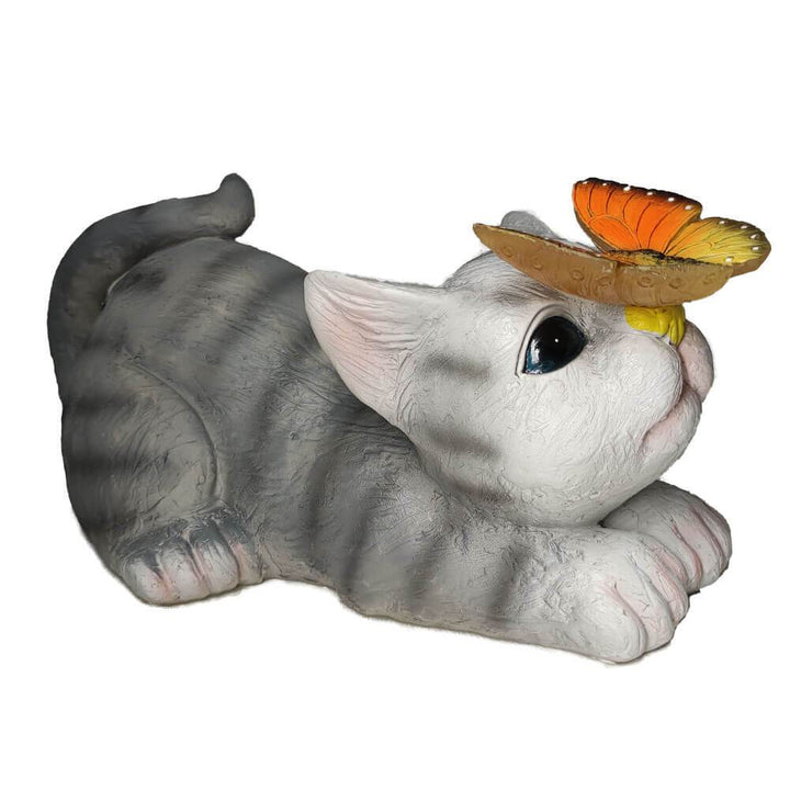 Stornfield | SolarPurr Lumière de Jardin | Figurine de Chat LED avec Papillon | Énergie Solaire | Résistant aux Intempéries | Décoration Extérieure