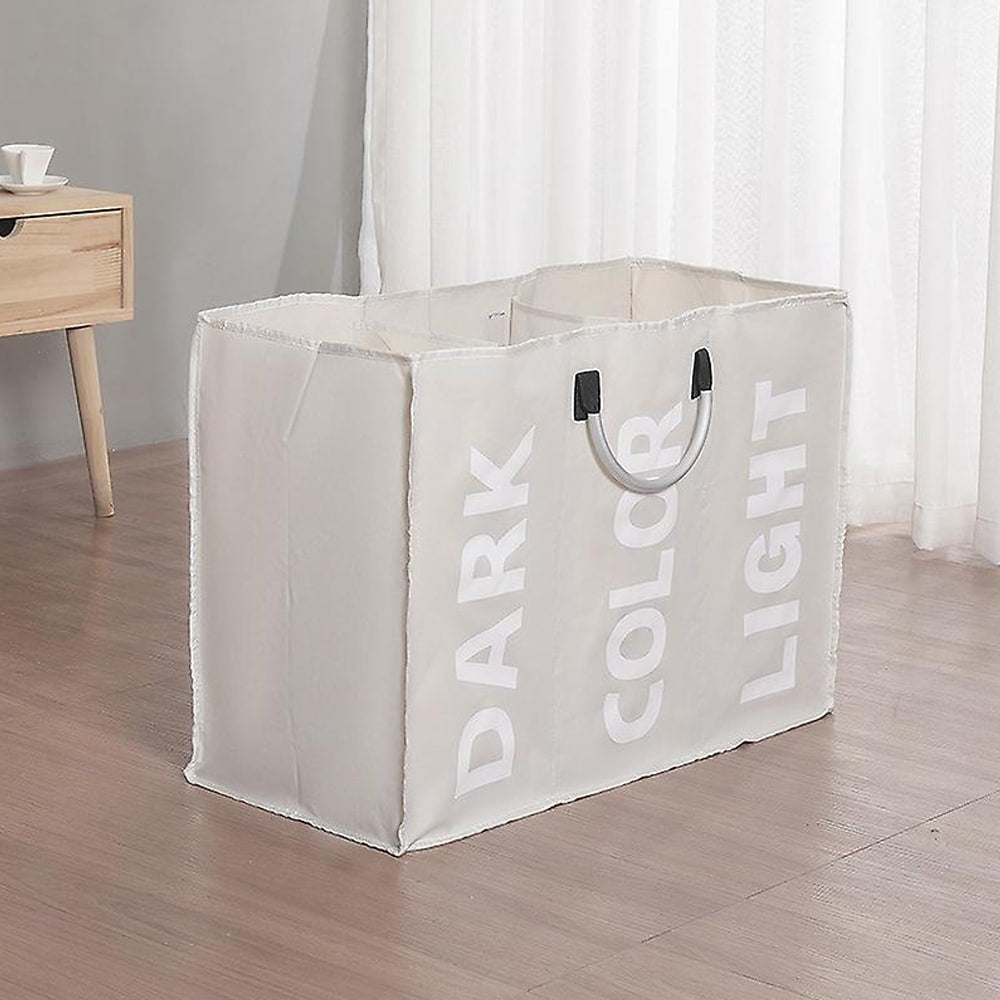 Laundry basket 3 compartments - foldable with handle - black, gray or light gray | Stornfield