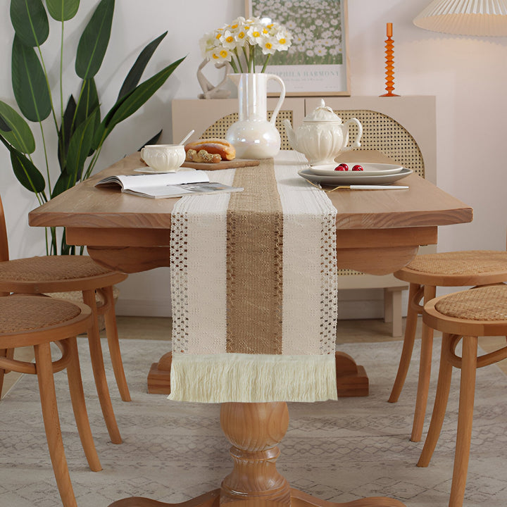 Boho Macrame Cotton Linen Table Runner with Tassels | Stornfield