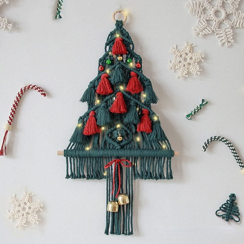 Macrame Red and Green Christmas Tree Wall Hanging Stornfield