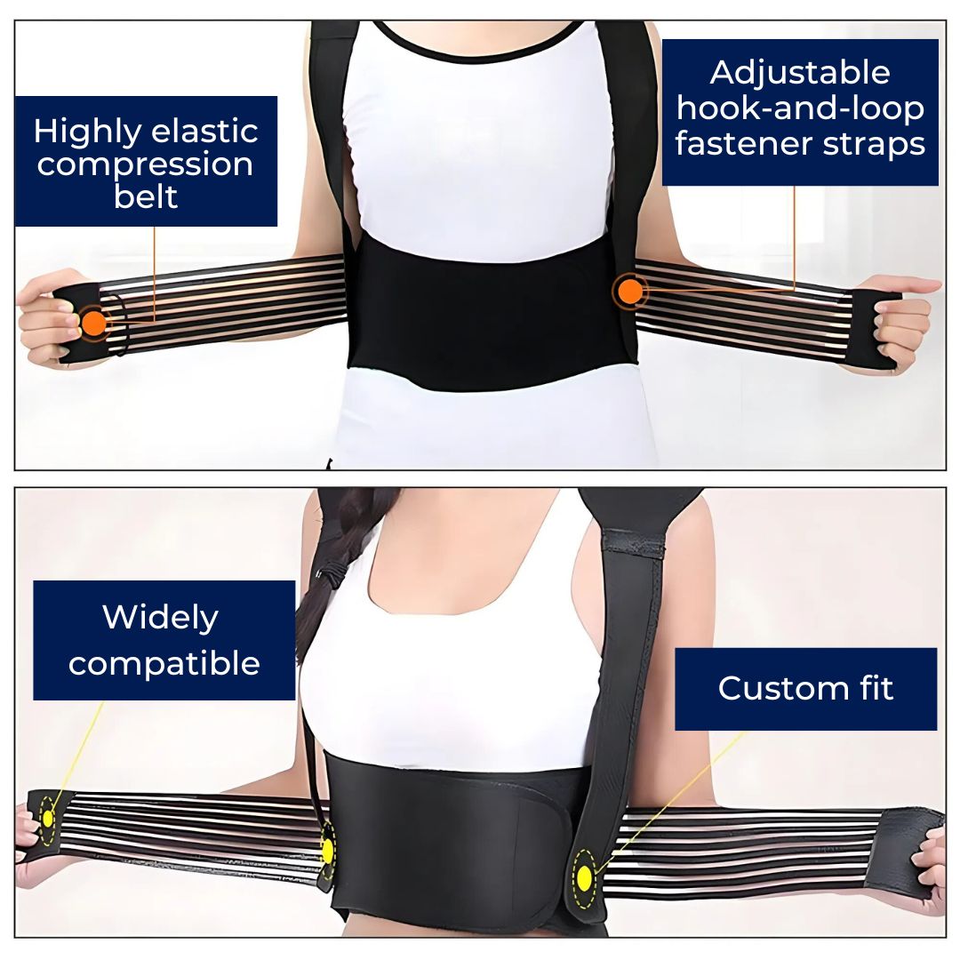 MagniTherm Self-Heating Back Support | Adjustable Heated Posture Corrector - Back Pain Relief - Posture Improvement Stornfield