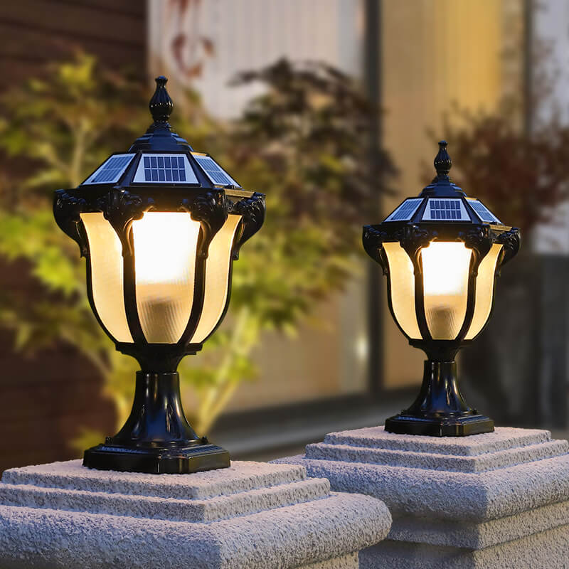 European Retro Die-Cast Aluminum Glass Solar Waterproof Outdoor Garden Landscape Column Light | Stornfield