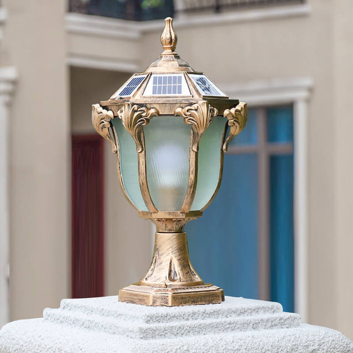 European Retro Die-Cast Aluminum Glass Solar Waterproof Outdoor Garden Landscape Column Light | Stornfield