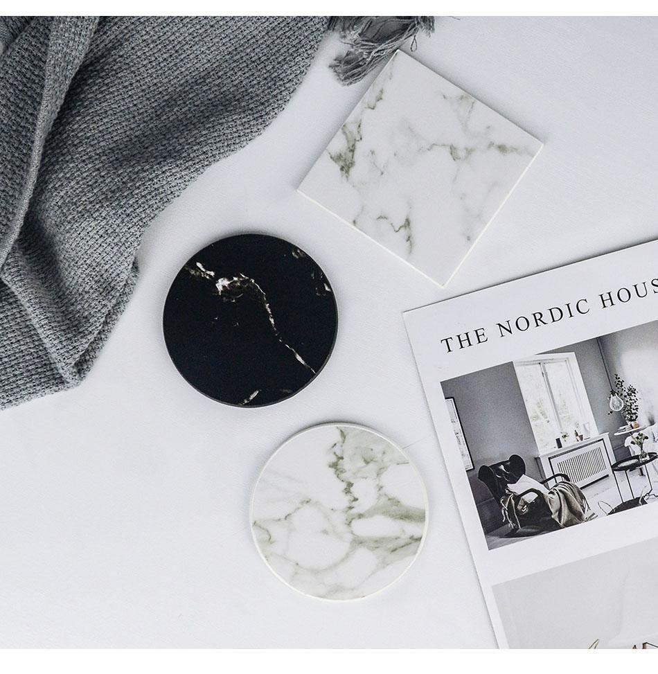 Stornfield | Coastline Vegan Leather Coaster Set | Marble Look | Stylish Surface Protection